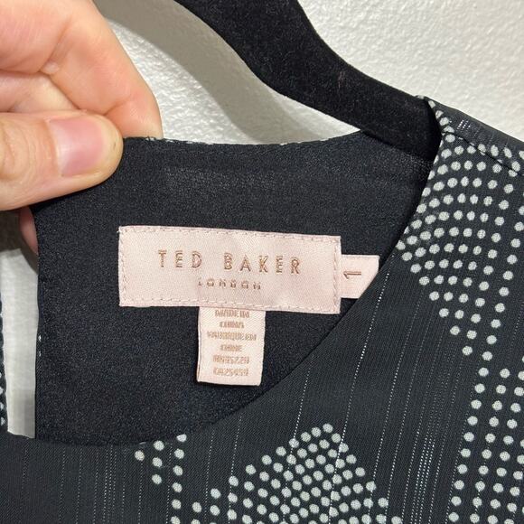 Ted Baker London Aselli Atlas Long Sleeve Midi Dress in Black Chevron - Size 1 - Picture 5 of 9